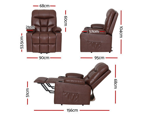 Electric Recliner Lift Chair with Massage/Heating in PU Brown Leather