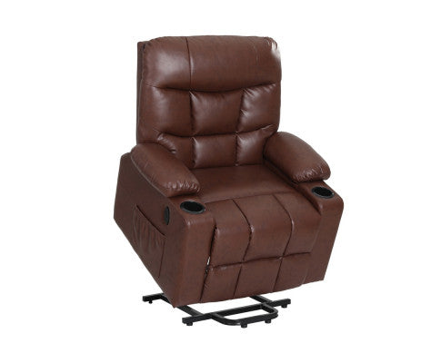 Electric Recliner Lift Chair with Massage/Heating in PU Brown Leather
