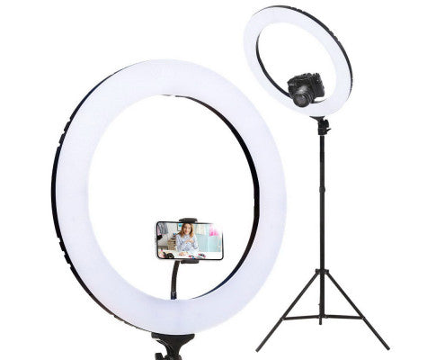 Ring Light 19" Tripod Stand Black with Phone Holder and Bonus Carry Bag