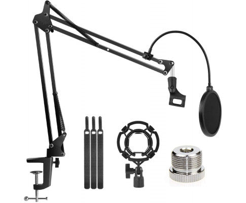 Microphone Radio Broadcasting Stand with 3/8"to 5/8" Screw Adapter and Windscreen Pop Filter