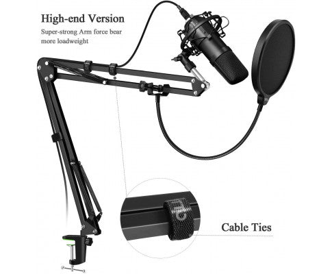 Microphone Radio Broadcasting Stand with 3/8"to 5/8" Screw Adapter and Windscreen Pop Filter