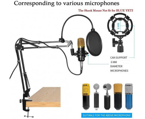 Microphone Radio Broadcasting Stand with 3/8"to 5/8" Screw Adapter and Windscreen Pop Filter