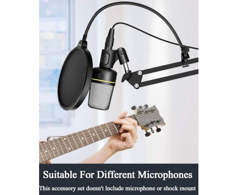 Microphone Radio Broadcasting Stand with 3/8"to 5/8" Screw Adapter and Windscreen Pop Filter