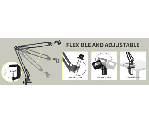 Microphone Radio Broadcasting Stand with 3/8"to 5/8" Screw Adapter and Windscreen Pop Filter