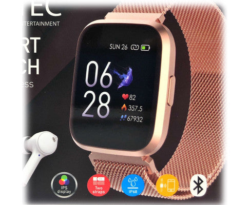Smart Watch with fitness tracker including HR & BP Monitor + FREE WIRELESS EARBUDS