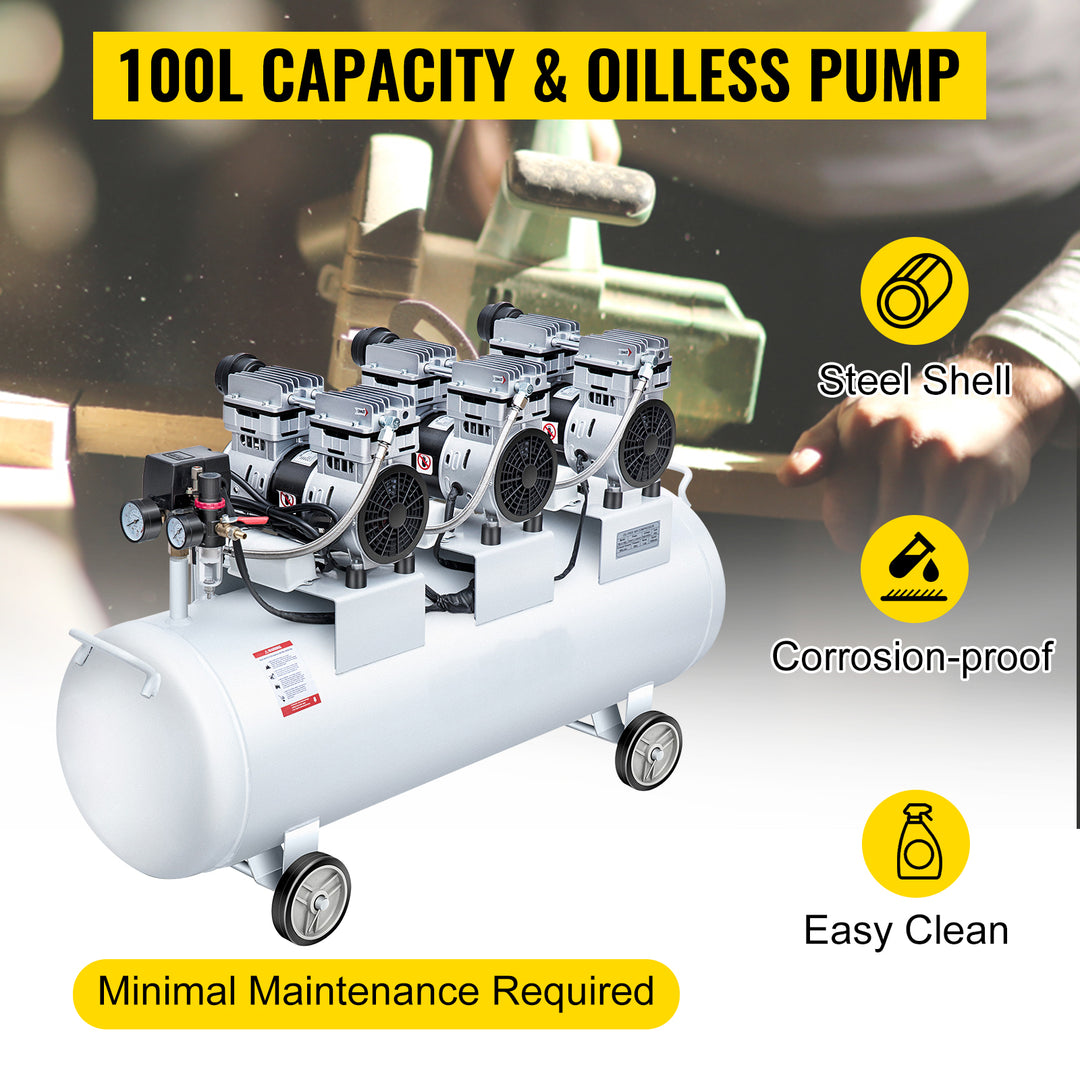 100 Litre - 3 HP Oil-Free Silent Air Compressor