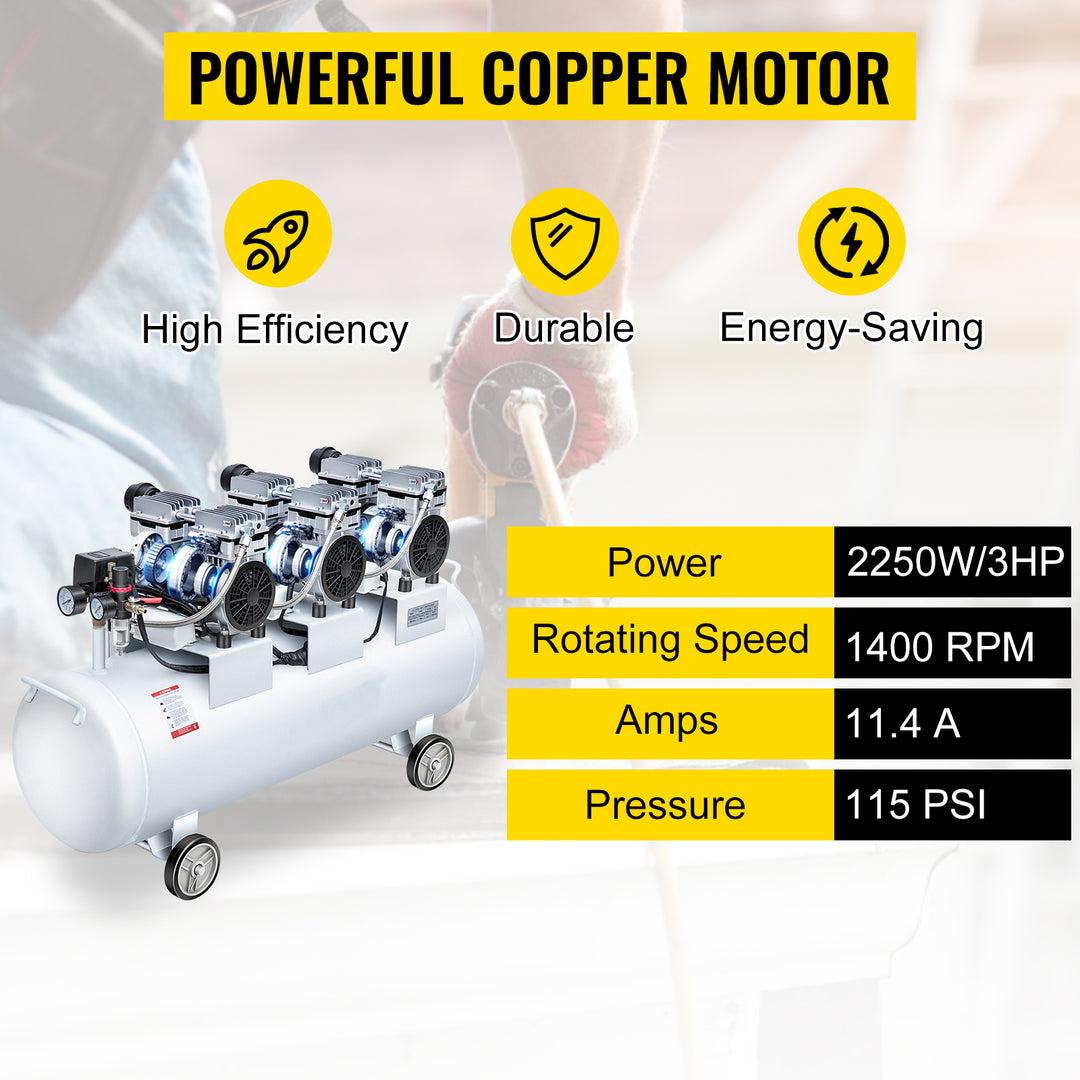 100 Litre - 3 HP Oil-Free Silent Air Compressor