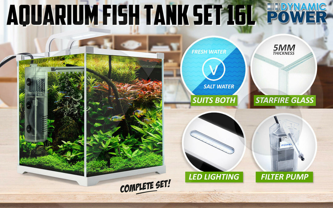 Aquarium Fish Tank Nano starfire LED Light Complete Set Filter Pump 16L