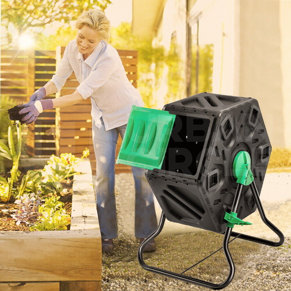 65L Compost Tumbler Chamber Compost Bin Composter 360° Rotating Recycle