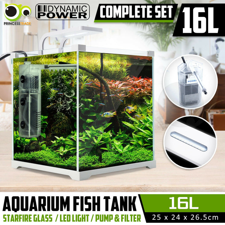 Aquarium Fish Tank Nano starfire LED Light Complete Set Filter Pump 16L