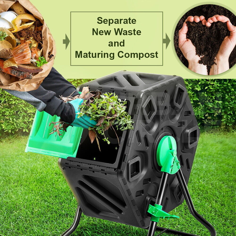 65L Compost Tumbler Chamber Compost Bin Composter 360° Rotating Recycl ...