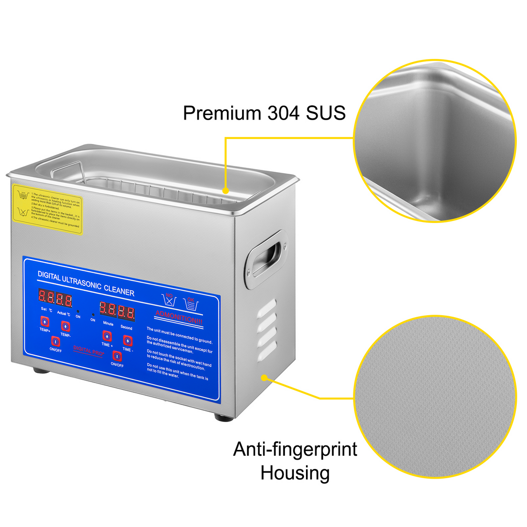 Professional Digital Ultrasonic Cleaner Tank with Heater (3.2 / 6 Litres)