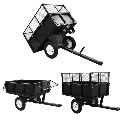 Tipping Trailer for Lawn Mower (300 kg Load) - lawn mower dump cart - lawn tractor dump cart - lawn mower utility trailer - 3