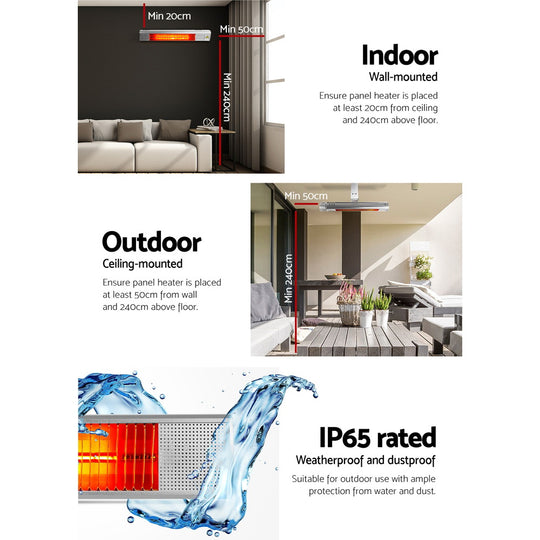Electric Infrared Radiant Strip Heater Outdoor Indoor Halogen 2000W