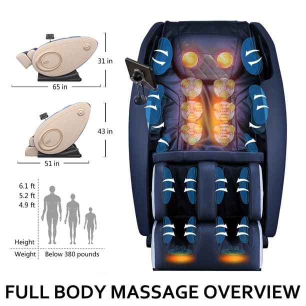 BILITOK Massage Chair Zero Gravity Full Body with Heating and Bluetooth Blue NO