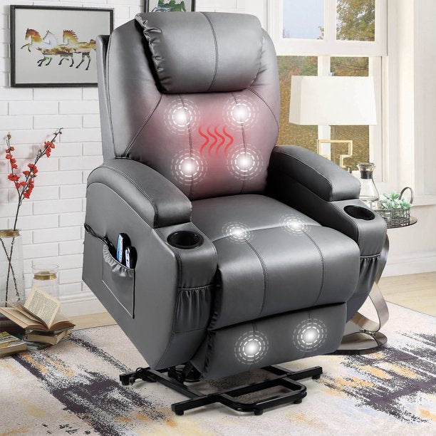 Lacoo Power Lift Recliner with Massage and Heat, Brown Faux Leather