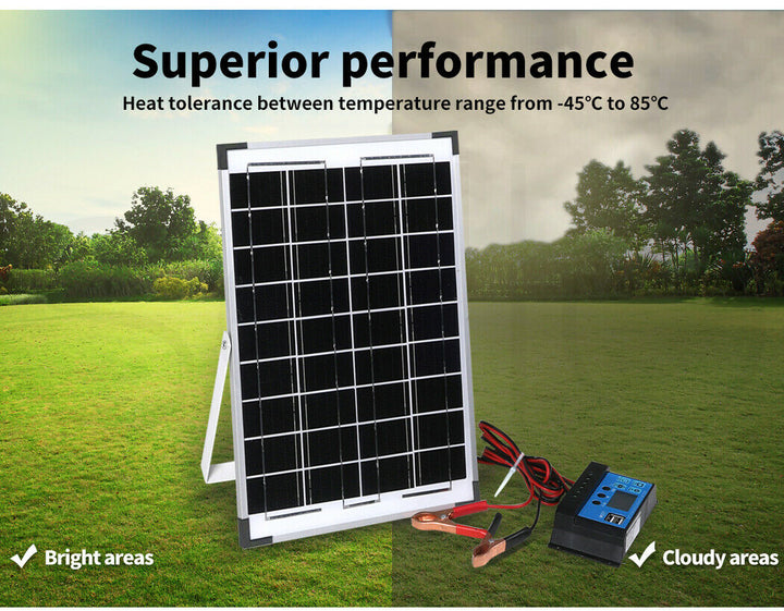 Portable Solar Panel Kit (10W 12V +10A Solar Panel with regulator) Perfect for Camping