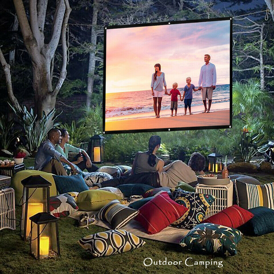 120 Inch Foldable Portable Projector Screen being used with camping projector