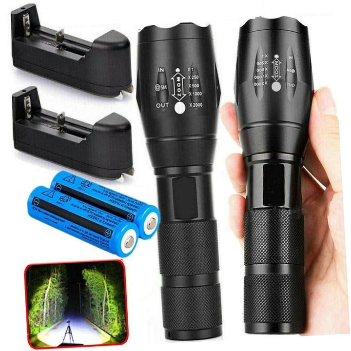 High Power Flashlight Tactical Led Rechargeable Torch (2- Pack)