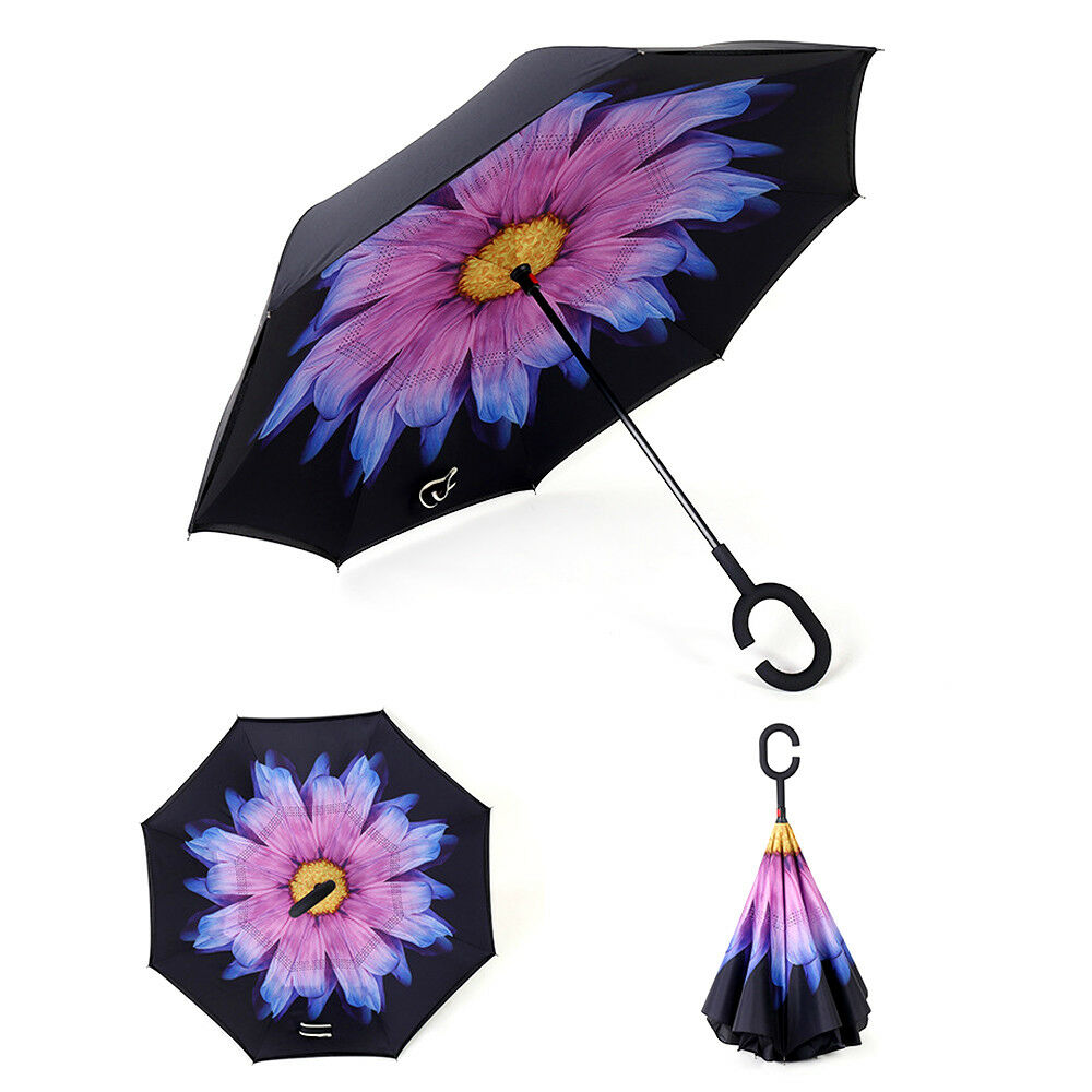 C-Handle Windproof Reverse Umbrella (Windproof + UV Protection)