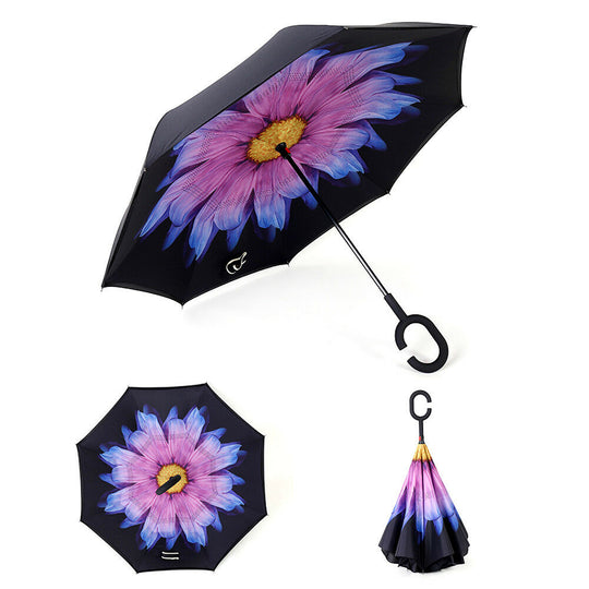 C-Handle Windproof Reverse Umbrella (Windproof + UV Protection)
