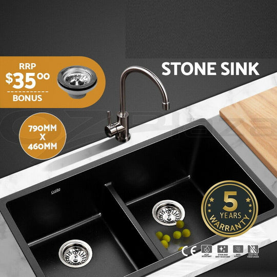 Professional Kitchen Sink in Black Stone Granite 790X460MM