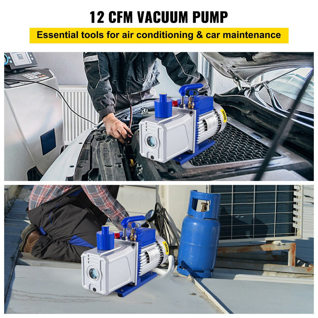 12CFM 2 Stages Refrigerant Vacuum Pump Refrigeration Gauge Tool Air Condition