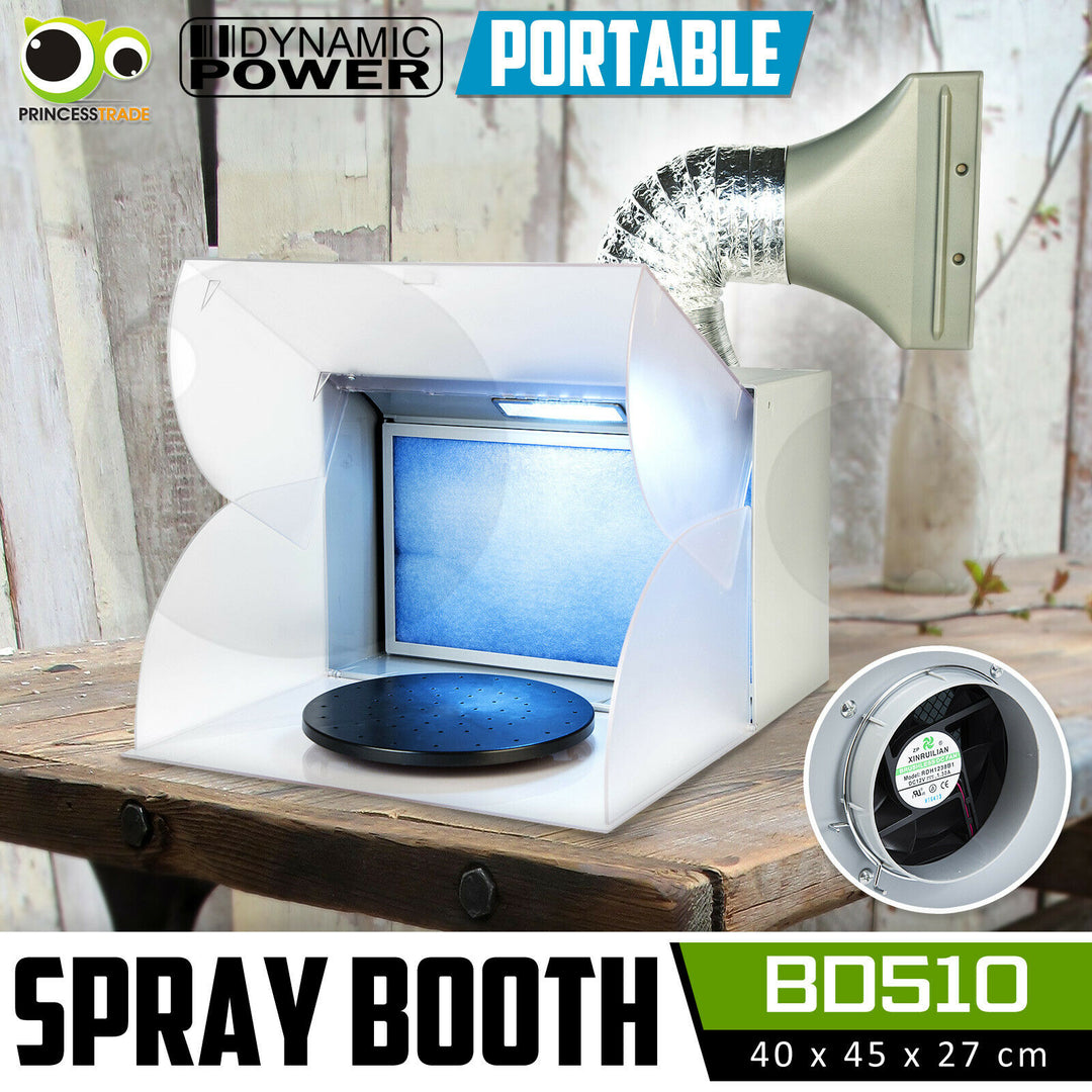 Spray Booth LED Air Brush Extractor Hose Turntable Filter Exhaust Fan Portable