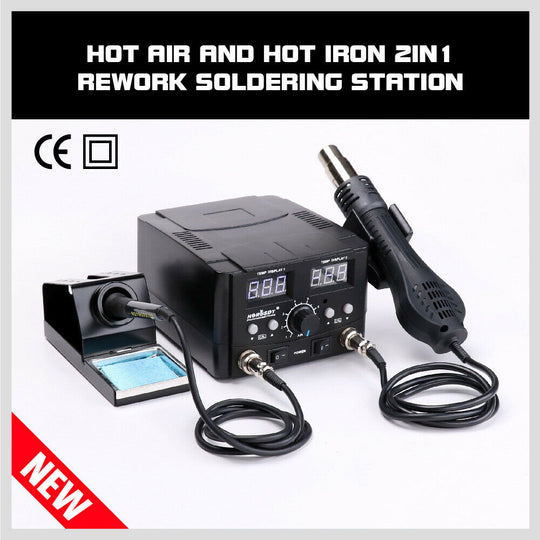 2in1 Soldering Solder Station Rework Iron Hot Air Gun Digital SMD Desoldering