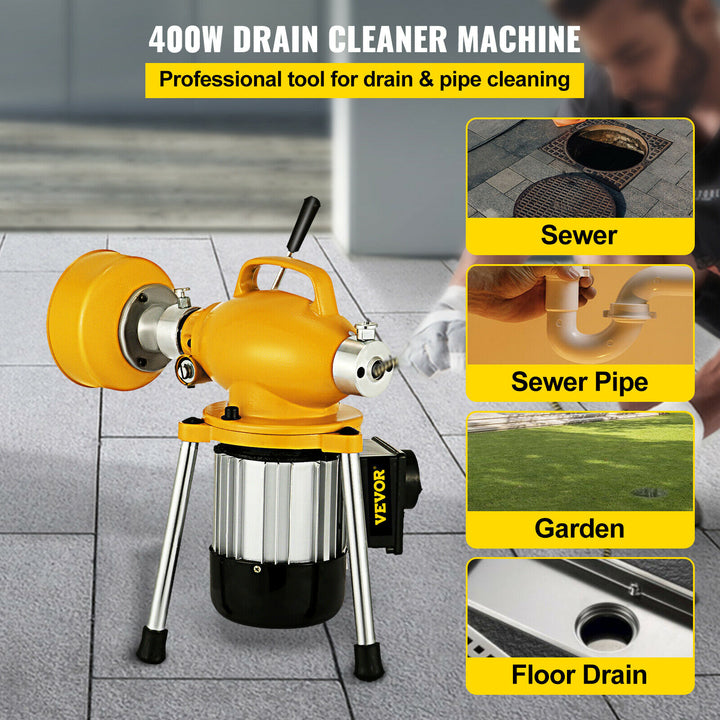 HX-75 Electric Snake Sewer Sectional Pipe Drain Cleaner Cleaning Machine 400W