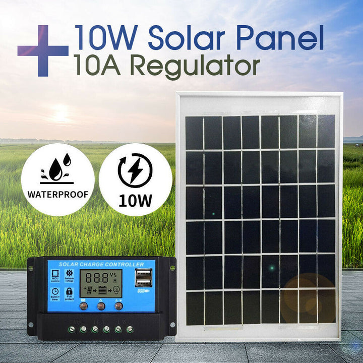 Portable Solar Panel Kit (10W 12V +10A Solar Panel with regulator) Perfect for Camping