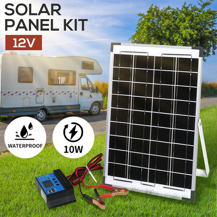 Portable Solar Panel Kit (10W 12V +10A Solar Panel with regulator) Perfect for Camping