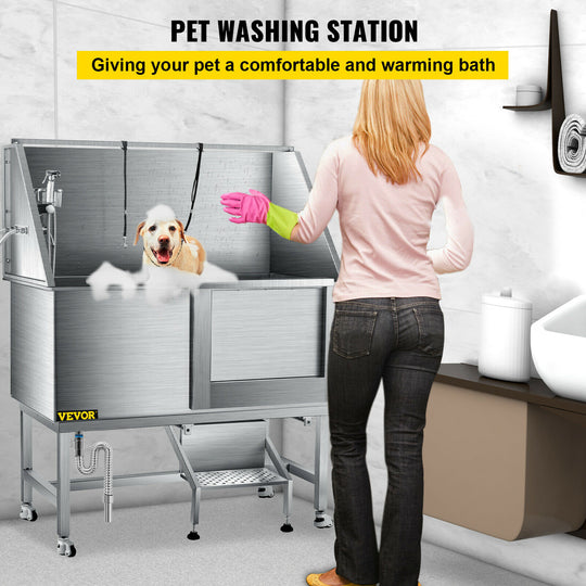 50" Pet Dog Grooming Bath Tub Wash Shower 304 Stainless Steel Professional