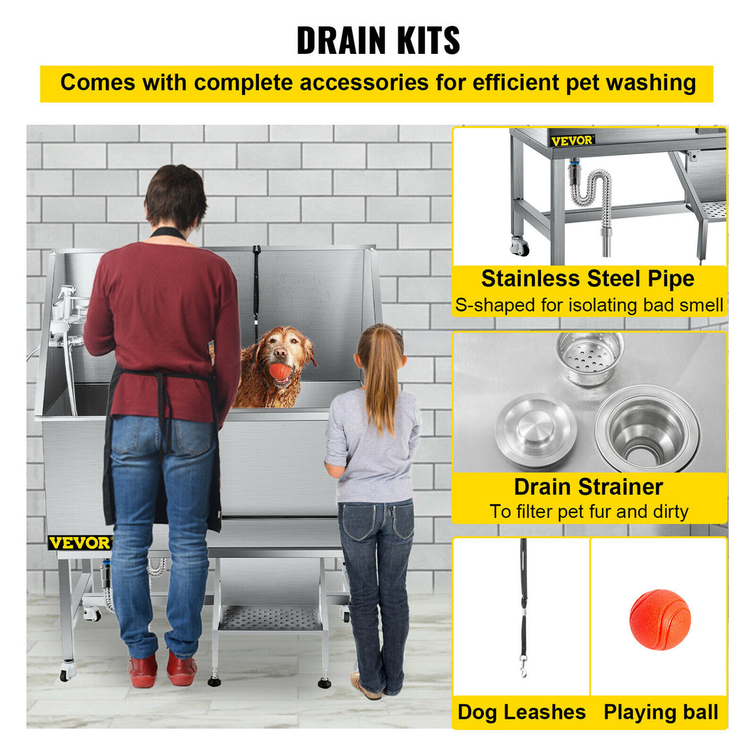 50" Pet Dog Grooming Bath Tub Wash Shower 304 Stainless Steel Professional