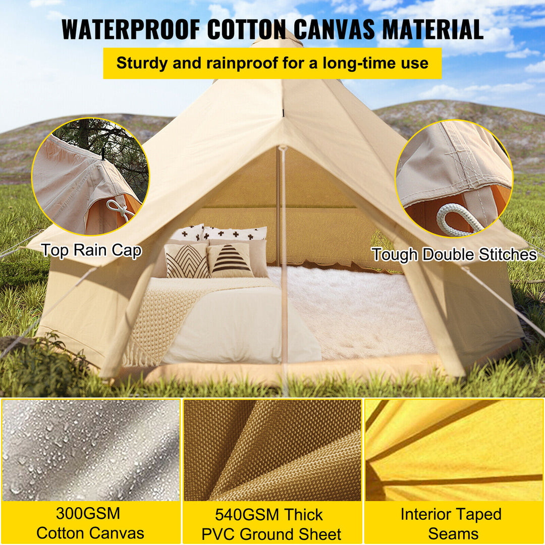 5M Bell Tent Camping Canvas Tent Beach Yurt Safari Waterproof Stove Jack