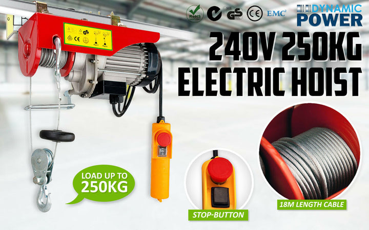 Electric Hoist 250KG 240V Remote Winch Lift Tool Strong Cable Rope Chain Lifting